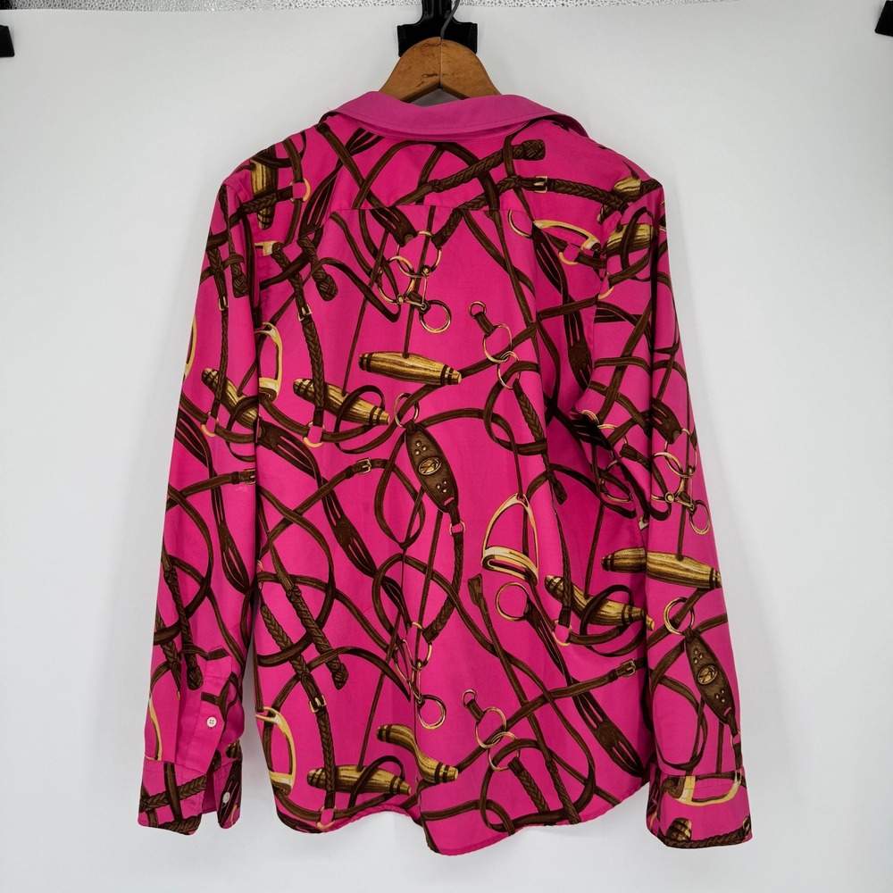 Lauren Ralph Lauren Equestrian Blouse Sz L Pink Horsebit Bridle Old Money Preppy - Picture 4 of 11